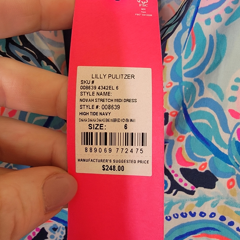 NWT Lilly Pulitzer Novah Stretch Midi Dress High Tide Navy Size 6 - Picture 5 of 7